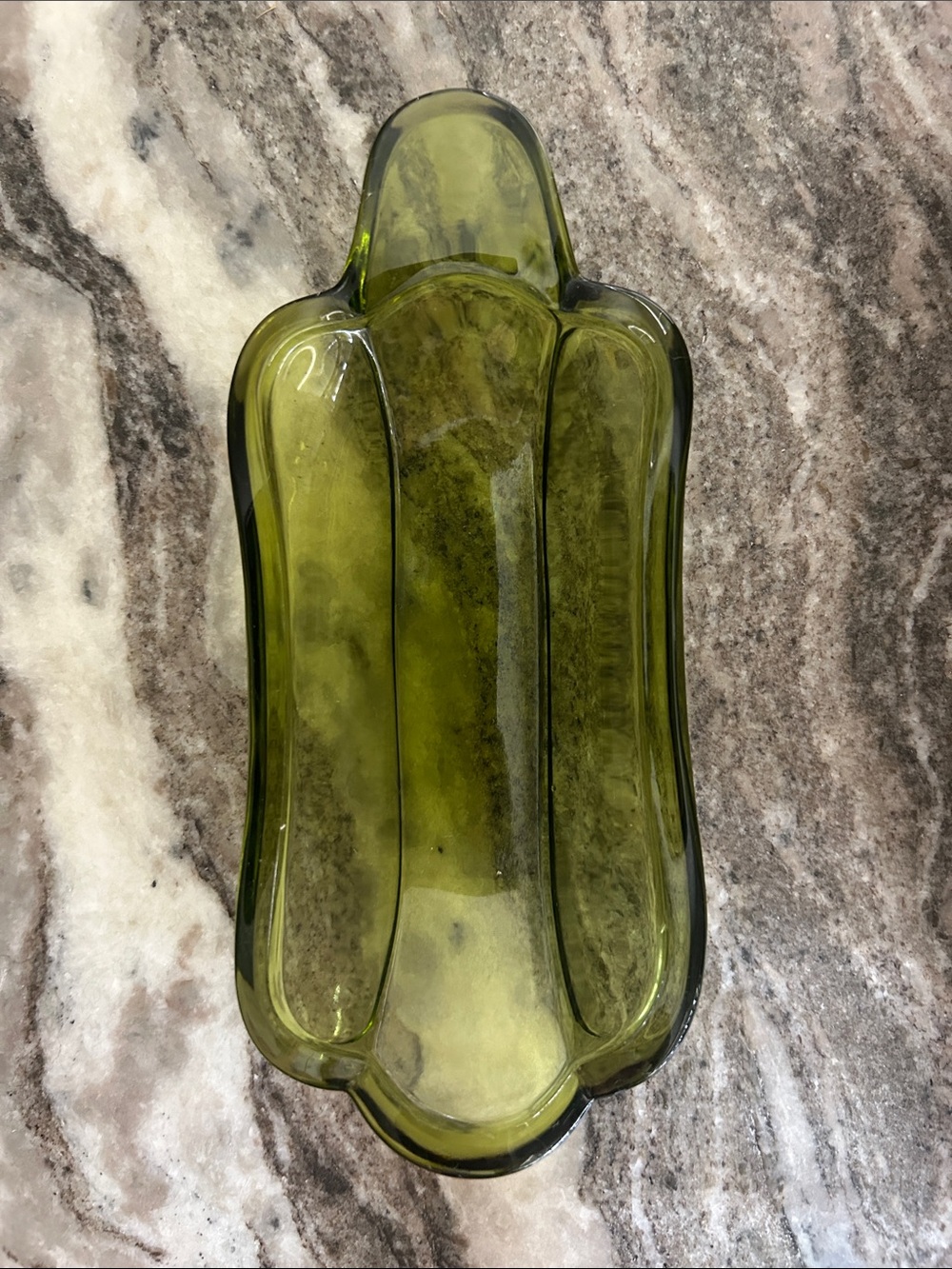Vintage Indiana Glass Olive Green Sculpted Glass Tray